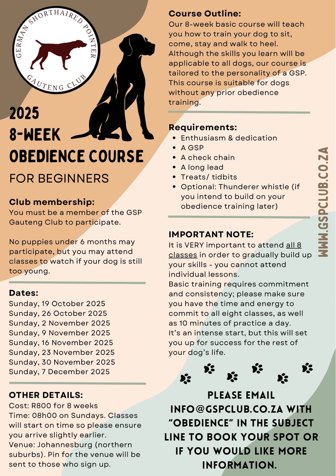 Flyer for 2nd Obedience Course 2025